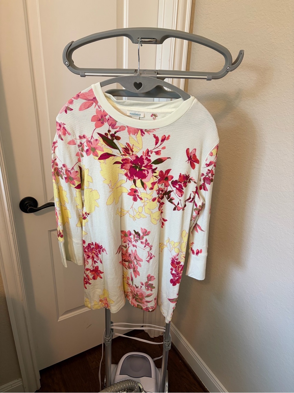 Sundance Floral Crewneck Tunic - White with Pink & Yellow Blooms